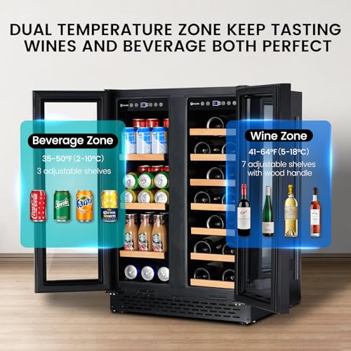 Dual Zone Wine Cooler for Drinks, Freestanding Stainless Steel