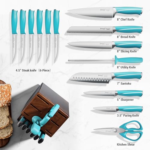 Emojoy 15-Piece Kitchen Knife Set with Sharpener Block