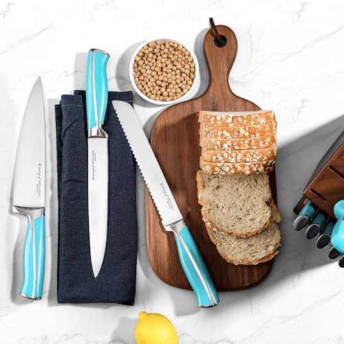 Emojoy 15-Piece Kitchen Knife Set with Sharpener Block