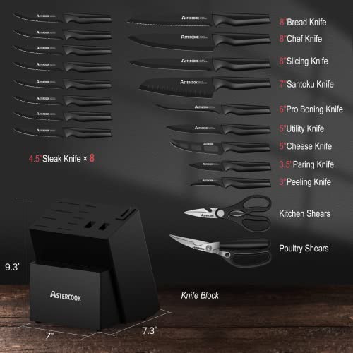 Astercook 21-Piece Knife Set with Sharpener and Block