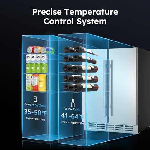 24" Outdoor Wine & Beverage Fridge, Dual Zone, Holds 20 Bottles & 57 Cans