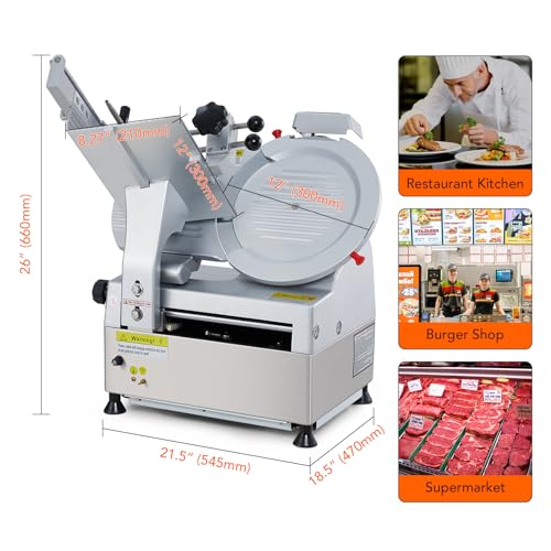 550W GARVEE Automatic Meat Slicer, 12" Carbon Blade