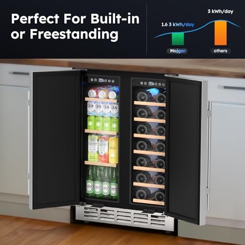 24" Outdoor Wine & Beverage Fridge, Dual Zone, Holds 20 Bottles & 57 Cans