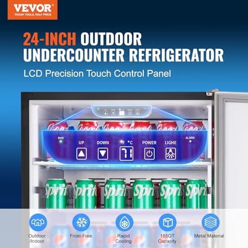 VEVOR Undercounter Beverage Cooler, 24-inch, 185QT/175 Cans