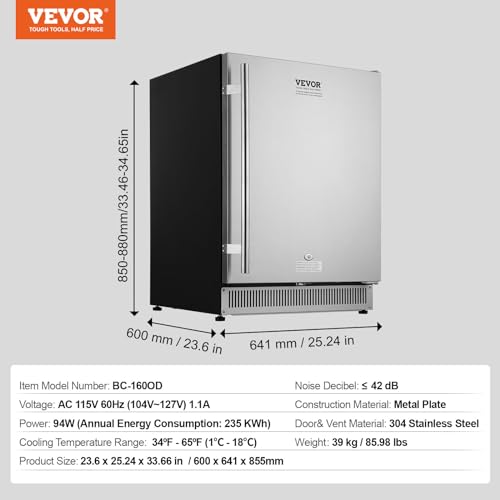 VEVOR Undercounter Beverage Cooler, 24-inch, 185QT/175 Cans