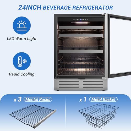 24" Velivi Beverage Fridge: Built-In Cooler for Drinks