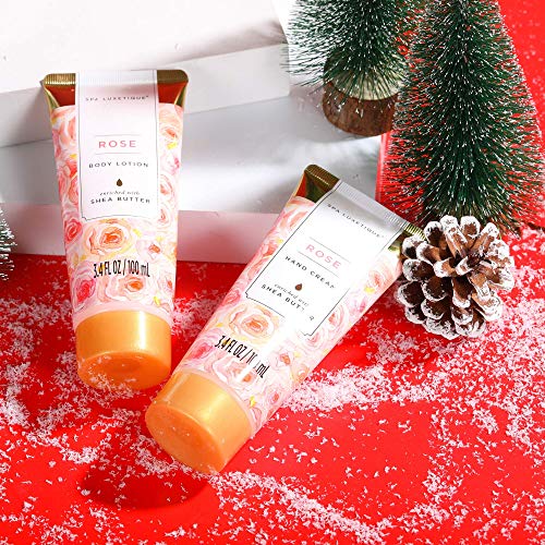 Spa Luxe Set: Rose Gift Basket, Deluxe Tote, Bath Essentials