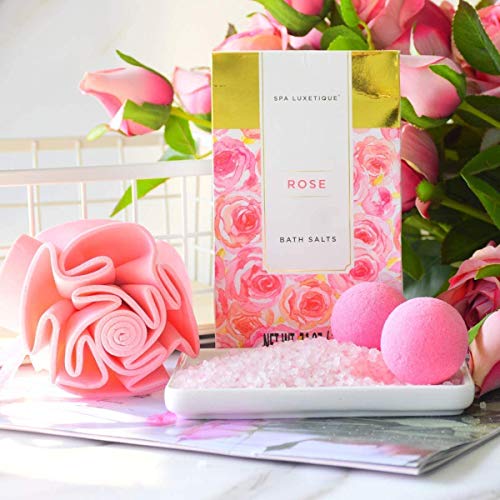 Spa Luxe Set: Rose Gift Basket, Deluxe Tote, Bath Essentials