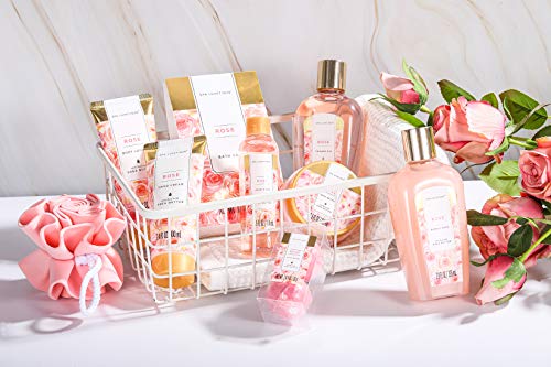 Spa Luxe Set: Rose Gift Basket, Deluxe Tote, Bath Essentials