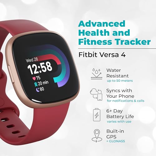 Fitbit Versa 4 Health & Fitness Smart Watch Bundle