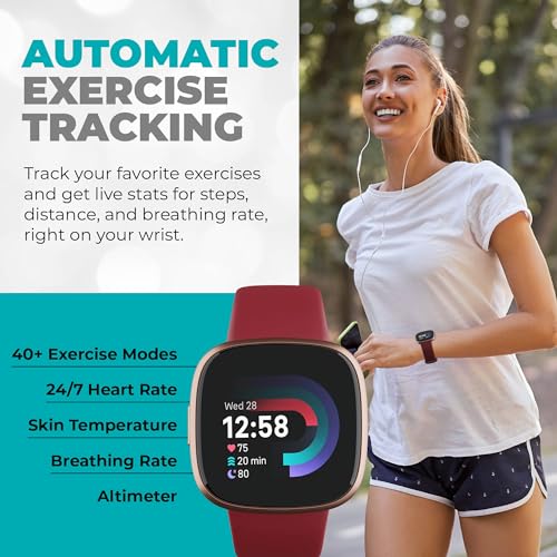 Fitbit Versa 4 Health & Fitness Smart Watch Bundle