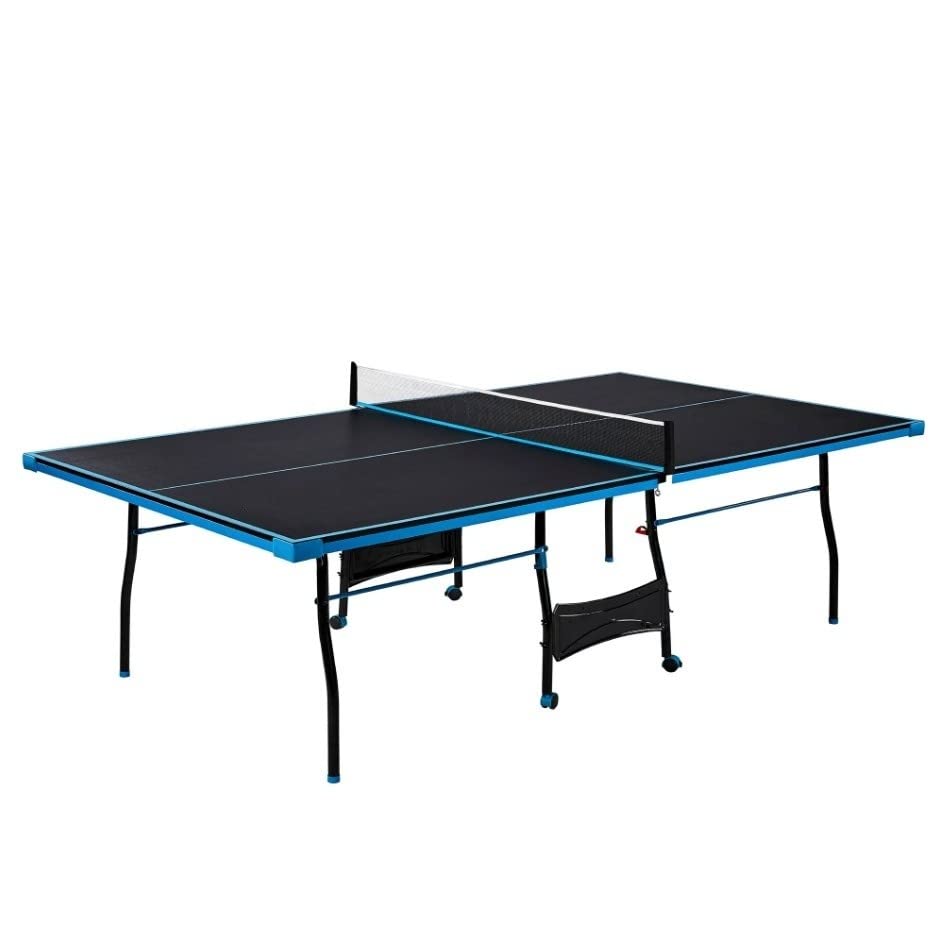 Black Blue Folding Table Tennis Set with Accessories & Wheels