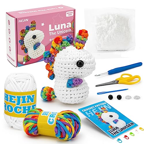 Unicorn Crochet Kit with Rainbow Yarn and Tutorials