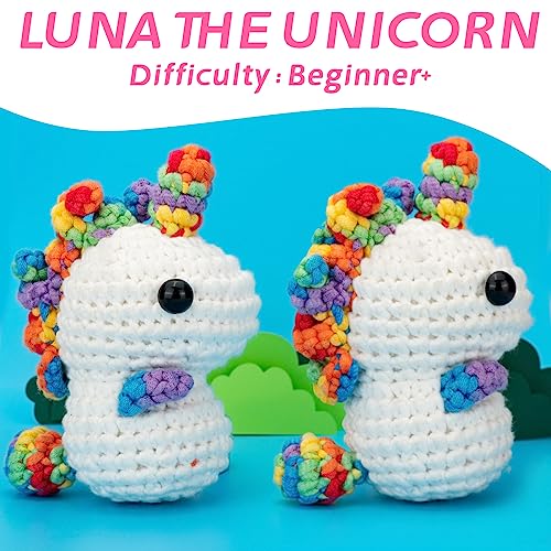 Unicorn Crochet Kit with Rainbow Yarn and Tutorials
