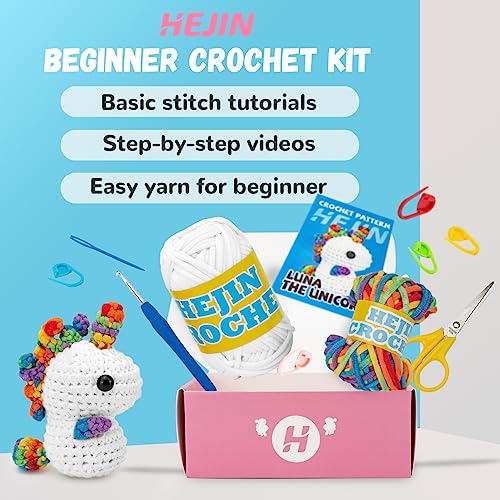 Unicorn Crochet Kit with Rainbow Yarn and Tutorials