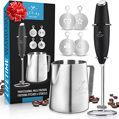 Zulay Kitchen Milk Frother Set - Handheld Foam Maker