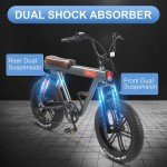 DYU 20" 4.0 Fat Tire Electric Mountain Bike, 750W 48V 15.5AH Shimano 7 Speed