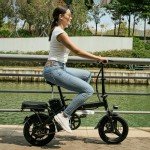 APYEAR Electric Bike for Adults,Electric Bicycle with 48V 12Ah Removable Battery,14" Folding Ebike, 20MPH Commuting Electric Bike, High Brushless Gear Motor