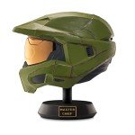 HALO Master Chief Deluxe Helmet with Stand - LED Lights on Each Side - Battle Damaged Paint - One Size Fits Most – No Sounds or SFX