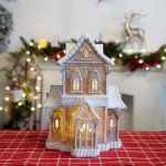 Braxio Gingerbread House Christmas Tabletop Decorations - Village Gingerbread Decor Traditional Cottage Church Christmas Collectible Figurines High 10.25x7.5x13.5 Inch