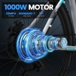 5TH WHEEL Mate Electric Bike for Adults with 1000W Peak Motor and 468WH Removable Battery Ebike, Color LCD Display Commuting Electric Mountain Bike with 7-Speed and Front Suspension