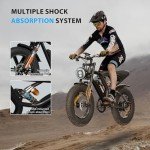 HiKeep Electric Bike for Adults, 20 inch Fat Tire Ebike with 1000W Motor 48V13Ah Battery Up to 32MPH / 60Miles, 7 Speed Dirt Electric Motorcycle Bicycle