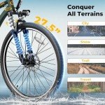 Jasion EB5 Plus Electric Bike, 480 WH Removeable Battery, 750W Peak Motor Electric Mountain Bike, 20MPH Ebike for Adults with Front Fork Suspension