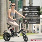 Windone S14 Electric Bike for Adults, Max 19MPH Speed & 28 Miles Range (PAS), 500W Peak Motor and Lightweight & Portable, Dual Shock Absorbers Electric Bicycle, 14" Foldable ebike for Adults and Teens