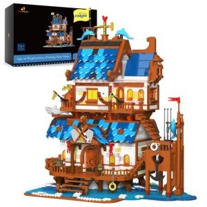 JMBricklayer Medieval Fishing Shop Building Sets for Adults, LED Lighting Kit Creative Fishing Gear Store Castle House Model Toy, Collectible or Home Display, Ideas Gifts for Boys Girls 41107