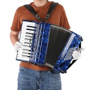 Focket Accordion, 26 Key 48 Bass Celluloid Piano Accordion with Straps, Professional International Standard ABS Piano Keyboard Musical Instrument for Stage Performance