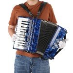 Focket Accordion, 26 Key 48 Bass Celluloid Piano Accordion with Straps, Professional International Standard ABS Piano Keyboard Musical Instrument for Stage Performance