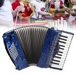 Focket Accordion, 26 Key 48 Bass Celluloid Piano Accordion with Straps, Professional International Standard ABS Piano Keyboard Musical Instrument for Stage Performance