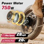 WINDONE E2 Electric Bike for Adults,750W Ebike with 48V13Ah Removable Battery,All-Terrain 20" Fat Tire Electric Bikes Up to 28MPH & 46.6Miles,Full Suspension,Cruise Control,UL Certified,Moped E-Bike