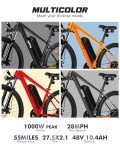 Qlife Racer Electric Bike for Adults - 21-Speed Mountain Ebike with Peak 1000W 28MPH Brushless Motor, 48V10.4Ah Removable Battery, 27.5X2.1 Tire Step Over E-MTB, Up to 50 Miles, E Bikes Black