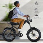 Riding'times 1500W Moped Style Electric Bike, 6-Layer Full Suspension Ebike, Max 28MPH & 37-150 Miles Electric Motorcycle, 750WH/1500WH Removable Battery, 20" Fat Tire Dirt Bike All Terrain