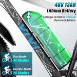 Vivi Electric Bike 26" x 4.0 Fat Tire Electric Bicycle, Peak 1000W Electric Mountain Bike, 48V 13AH Lithium-Ion Battery, 25MPH, Up to 60 Miles