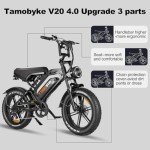 Tamobyke V20 4.0 Electric Bike,1500W Max Motor/48V 15ah Removable Battery E-Bike, 20'' Fat Tire Electric Bike, 28-30mph Max Speed, Color Display, Throttle & Pedal Assist. UL Certified.