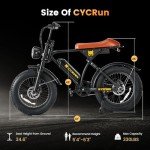 CYCROWN CycRun Electric Bike for Adults 750W Motor with 374.4WH Battery, 20MPH 55Miles Moped Style Ebike for Adults, 20" Fat Tire Commuting Off Road Mountain Ebike with Hydraulic Suspension, UL2849