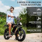 V8 Electric Bike for Adults, Fat Tire E Bike with 750W Peak Motor 48V 15Ah Removable Larger Battery, 20" x 4.0 Electric Mountain Bike, 31MPH Max Speed, Shi-mano 7 Speed Electric Bicycles, Black