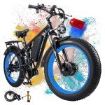 Peak 3000W Fat-Tire Electric-Bike for Adults-Women-Men - Seeker24 Dual Motor Electric-Bicycle 52V 25AH Battery, 38MPH, Full Suspension Ebikes with 24 Inch for Off-Road Mountain Snow (Black-Blue)