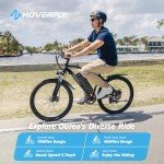 HOVERFLY OUREA Electric Bike 26", 750W Peak Motor Mountain Ebike, Up to 40 Miles 20MPH Removable Battery, 7-Speed and Shock Absorber, Electric Commuter Bike for Adults White