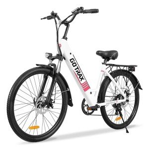 Gotrax Endura 26" Electric Bike with 28 Miles (Pedal-assist1) by 36V Battery, 15.5Mph Power by 250W, 3 Pedal-Assist Levels & Adjustable Seat, 7-Speed & Front Shock Absorber for Adult Bicycle White