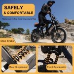 MOVCAN Electric Bike for Adults 1000W Motor(Peak 1500W),48V/15.6AH,Up to 28MPH & 70 Miles,20" Fat Tire Ebike,7 Speed Gear Full Suspension for Off-Road Electric Bicycle Electric Dirt Bike Motorcycle