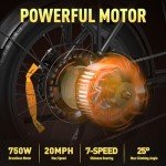 HITWAY Electric Bike for Adults 20" x4.0 Fat Tire Electric Bicycle with 750W Motor, Foldable Ebkie with 48V 12AH Removable Battery E Bike Long Range 20-55mile with 7 Gears, UL2849 Certified