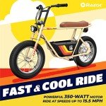 Razor Rambler 16 – 36V Electric Minibike with Retro Style, Up to 15.5 MPH, Up to 11.5 Miles Range, Wide, Rugged 16" Air-Filled Tires, Powerful 350 Watt Hub-Driven Motor , Tan