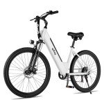 Qlife Cityone Electric Bike for Adults 26" Step-Through 22MPH Ebike with 2.1" Tire,UL2849 Certified Built-in Removable Battery,Peak 750W Motor Ebikes with 7 Speed,Commuter E Bicycle, Pink w/F Basket