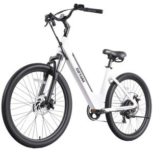 Gotrax Dolphin 26" Electric Bike, Max Range 30Miles(Pedal-assist1)&20Mph Power by 350W, 5 Pedal-Assist Levels&Front Suspension, 7-Speed&Boost Mode, City E-Bike for Adult Leisure Riding/Commuting White