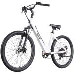 Gotrax Dolphin 26" Electric Bike, Max Range 30Miles(Pedal-assist1)&20Mph Power by 350W, 5 Pedal-Assist Levels&Front Suspension, 7-Speed&Boost Mode, City E-Bike for Adult Leisure Riding/Commuting White