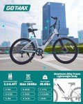 Gotrax Dolphin 26" Electric Bike, Max Range 30Miles(Pedal-assist1)&20Mph Power by 350W, 5 Pedal-Assist Levels&Front Suspension, 7-Speed&Boost Mode, City E-Bike for Adult Leisure Riding/Commuting White