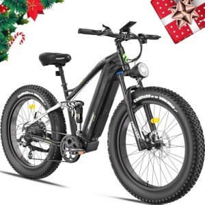 FREESKY 48V 23AH Ebike, 35MPH Full Suspension Electric Mountain Bike, 1500W Electric Bike for Adults, 26" Fat Tire Off-road Adult Electric Bicycle, 7 Speed, 90 Miles Range, UL Certified Eurostar Ultra